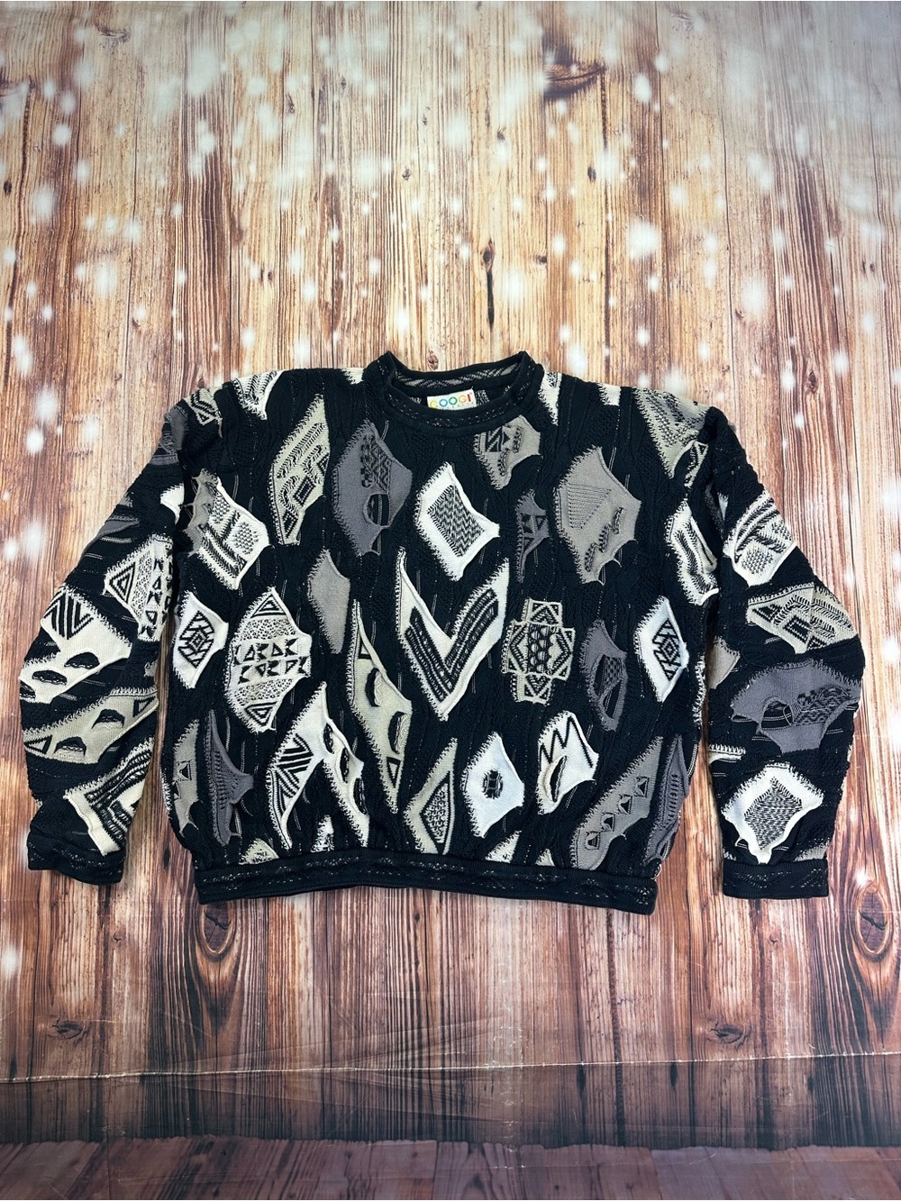 COOGI Black & Gray Geometric Textured Crewneck Men’s Sweater Size Large
